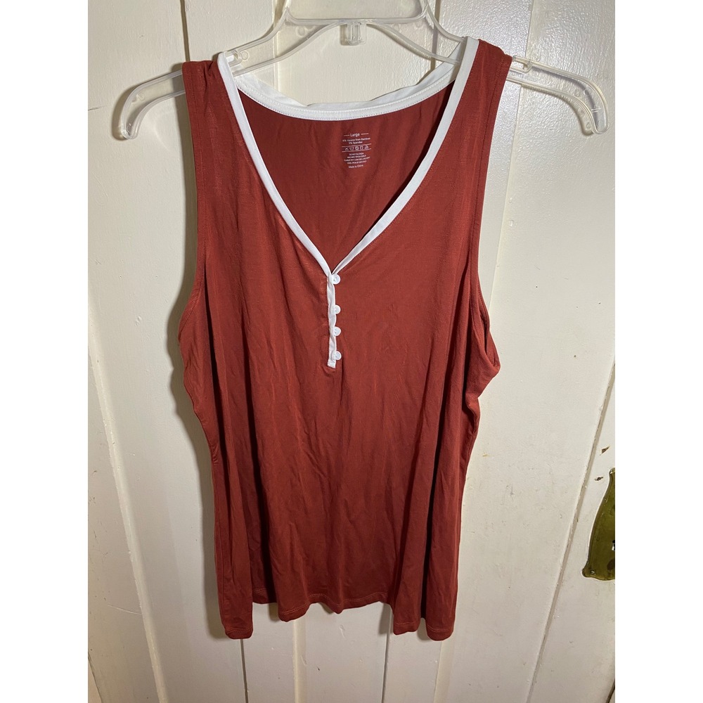 Bamboo Viscose Henley Tank and Shorts Pajama Set Rust White Polka Dot Large - Picture 6 of 9